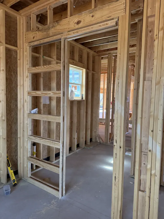 Pocket door frame built into a new interior wall
